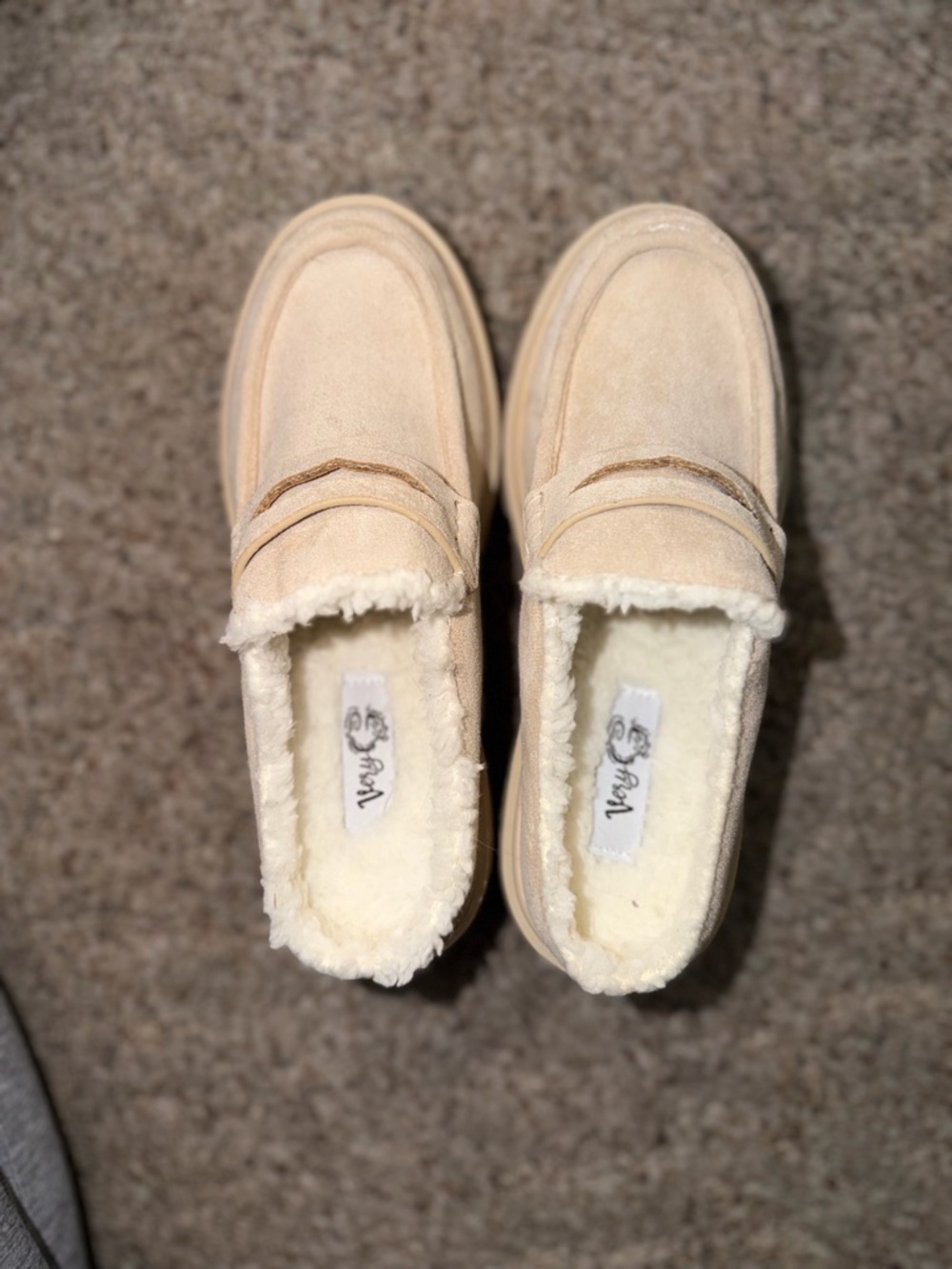 Cozy Faux Suede Cream Slip-On Loafers